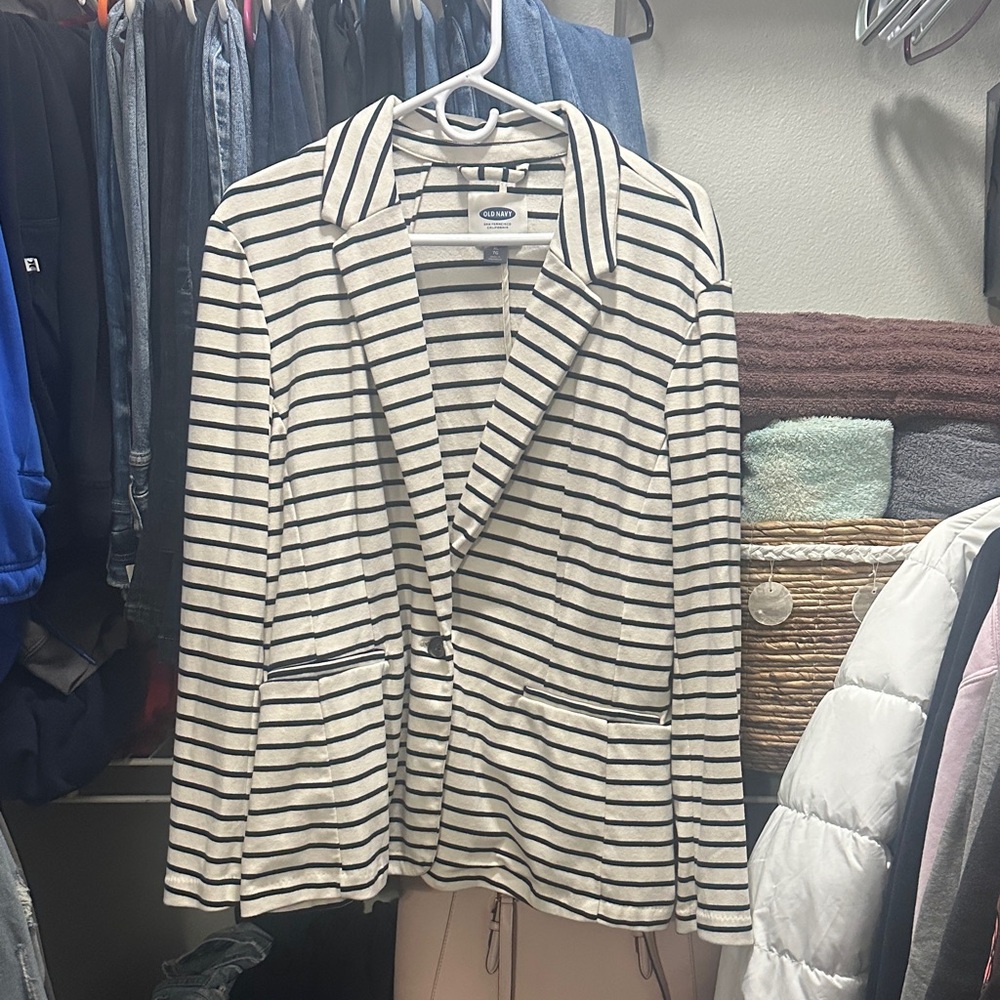 Old Navy Women's Blazer - Navy and White Stripes